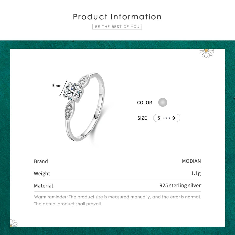 Modian 925 Sterling Silver Wedding Band with Zircon