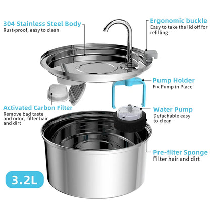 Fuente de agua automática de acero inoxidable para mascotas