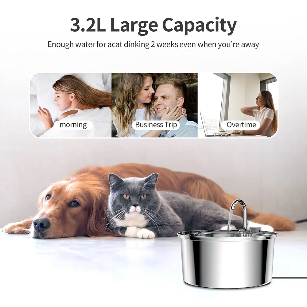 Fuente de agua automática de acero inoxidable para mascotas
