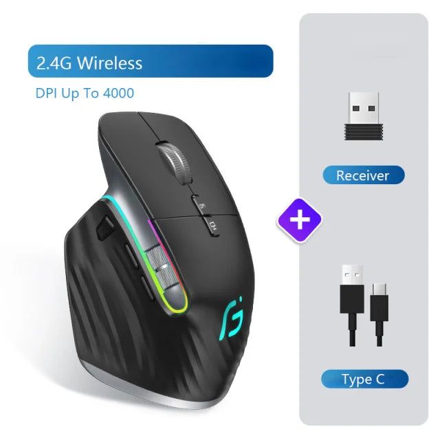 Ergonomic RGB Wireless Mouse Rechargeable
